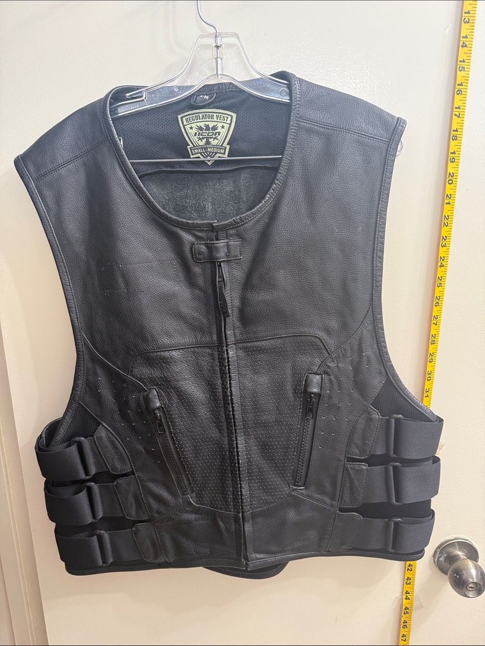 ICON Black Leather Riding Vest with Adjustable Side Straps VINTAGE